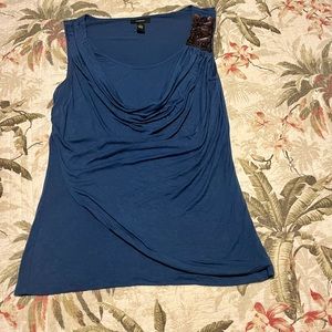 Alfani Blue Sleeveless Drape Top with Adornment Size Medium